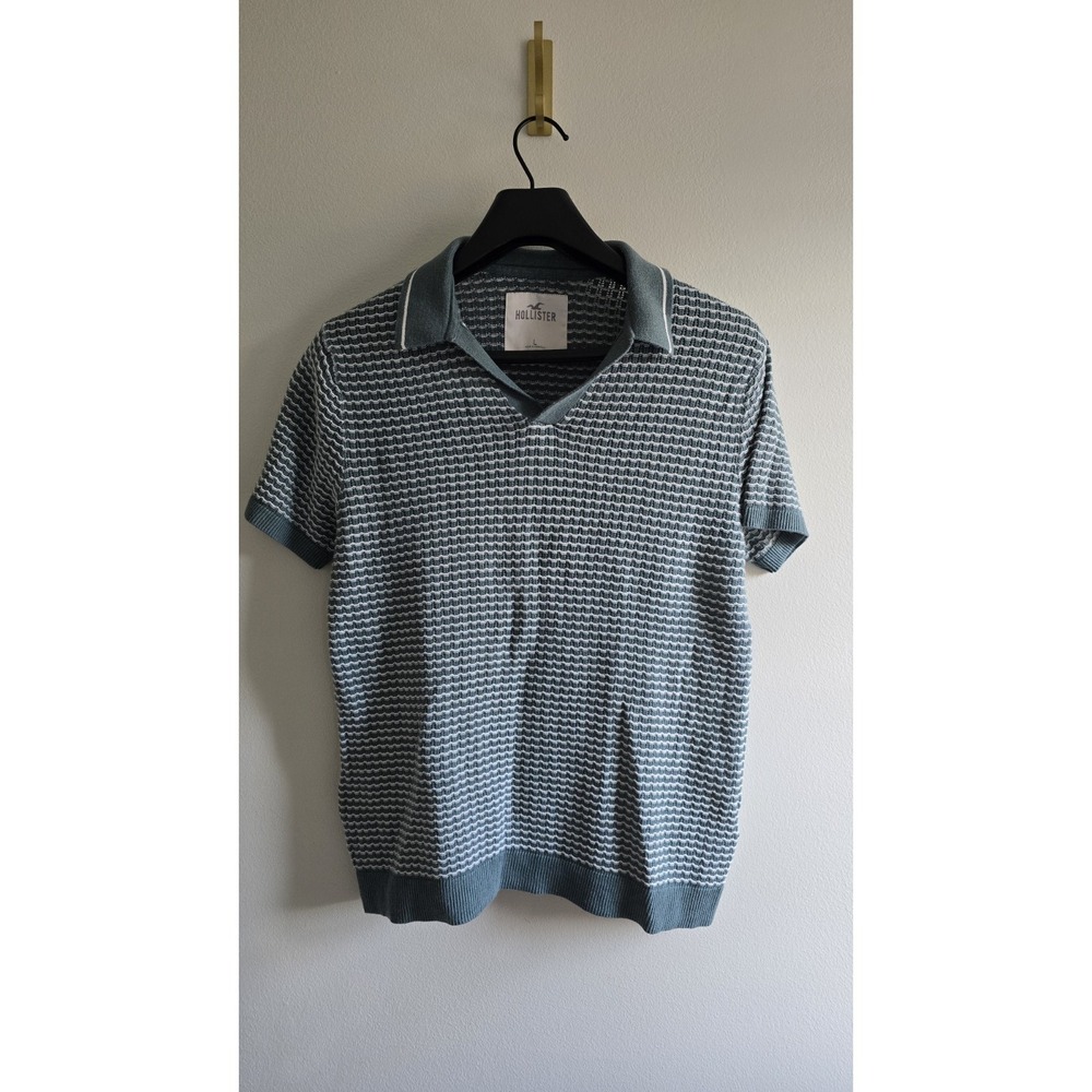 Hollister Knit Polo Shirt Men's L Green Short Sleeve Sweater Retro Golf Casual